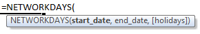 networkdays formula syntax