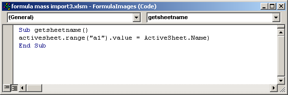 Retrieve the current worksheet name using VBA. Enter the current worksheet name in cell A1.