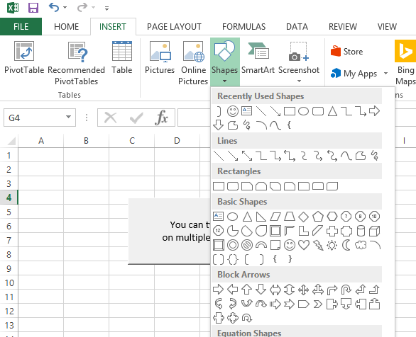 excel insert shape