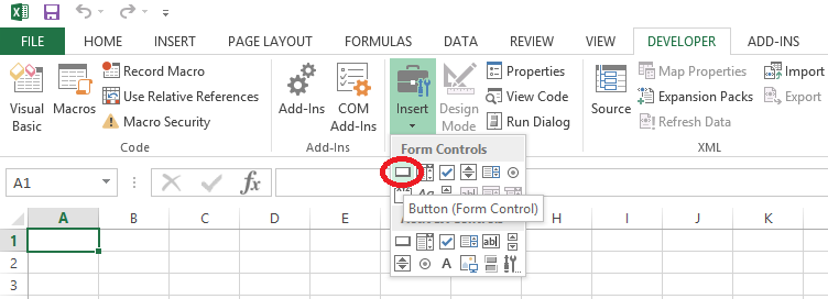 excel insert button