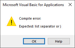 vba syntax compile error