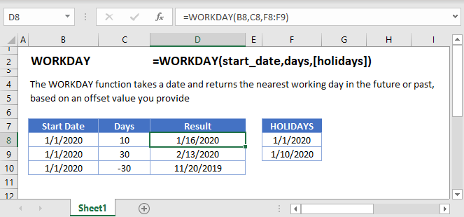 Excel WORKDAY Functions Add Working Business Days