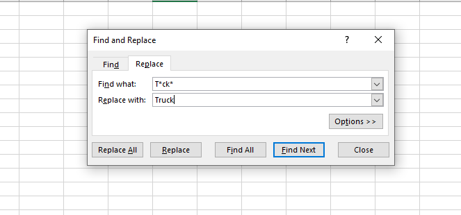 excel wildcard replace with asterisk