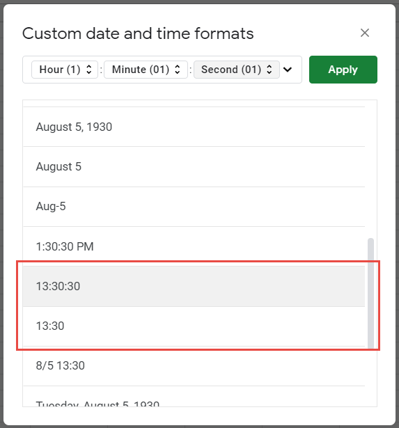 military time format google sheets