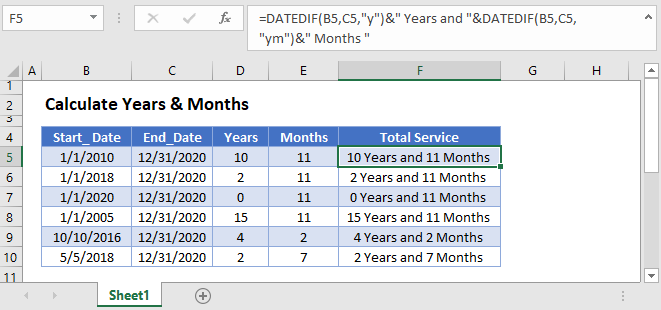 excel formula number of years since date