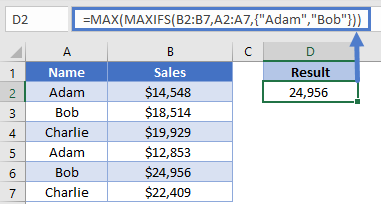 Sales Table MAXIFS Combine