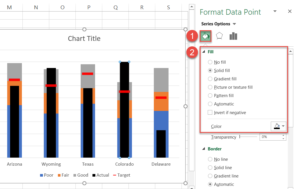 Recolor the "Actual" columns black