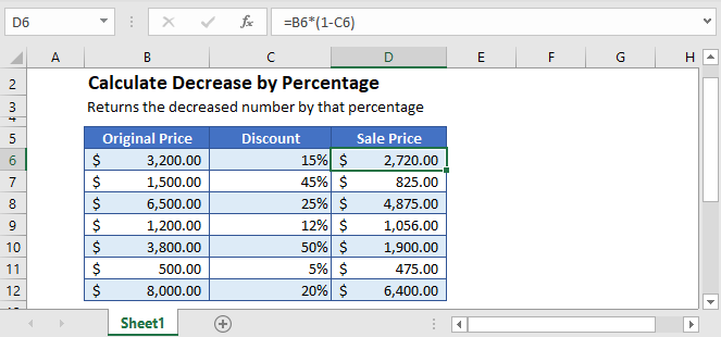 How To Decrease A Number By A Percentage In Excel