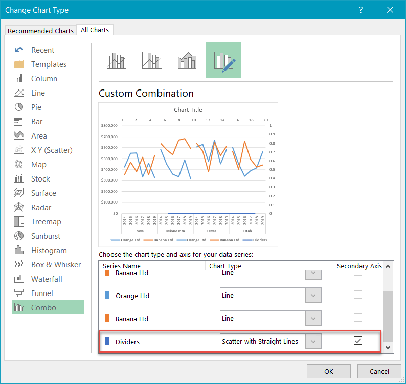 Change the chart type of the dummy series