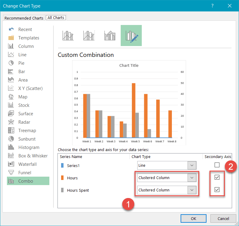 Convert the two data series into columns