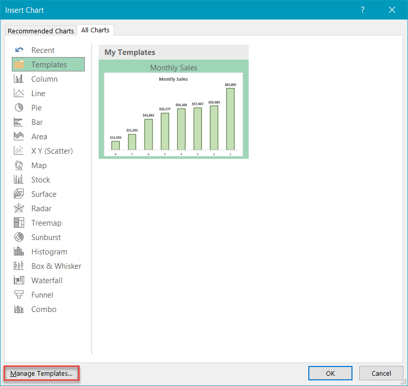 Managing Excel chart templates