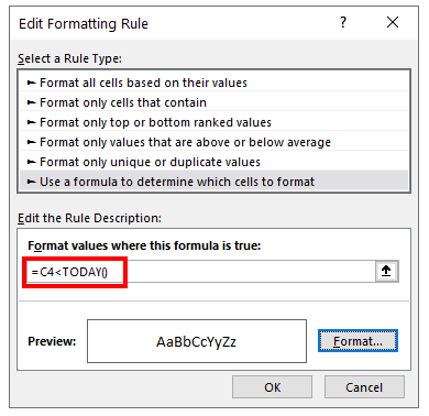 conditional formatting dates overdue today function formula