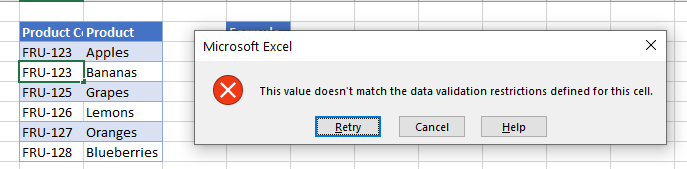 data validation countif error