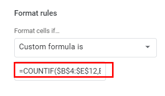 google sheets highlight duplicate values formula