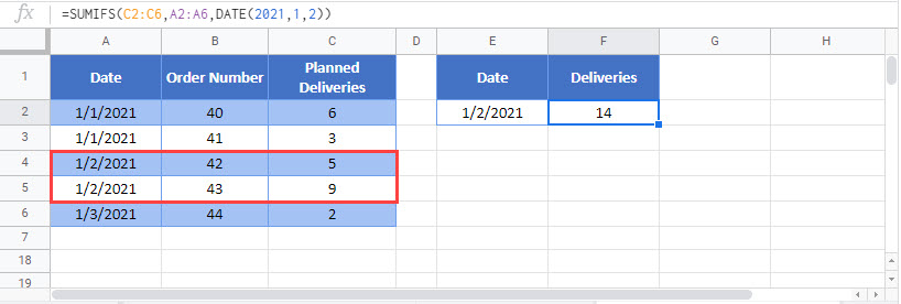 sum if dates equal Google Function