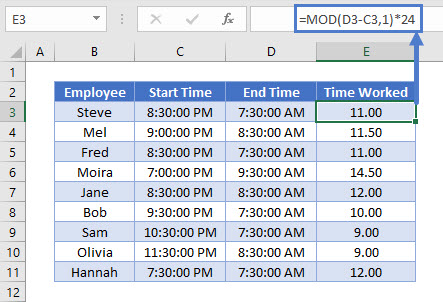 TimeSheet using MOD Function