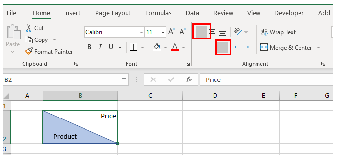 excel split cell text alignment