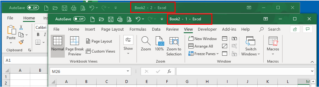 excel window 2 windows