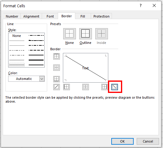 excel split cell border diagonal