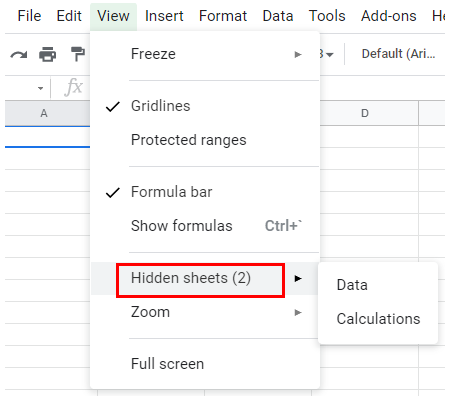 hidesheet unhide google sheets