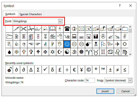 symbols wingdings