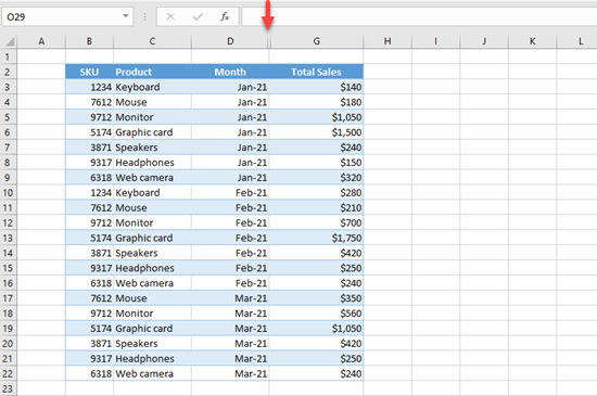 excel hide columns 2