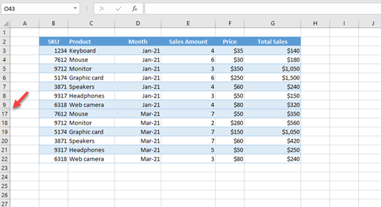 excel hide rows 2