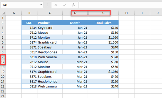 hide unhide rows columns