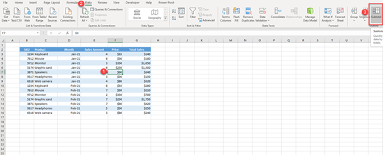 subtotal outline data