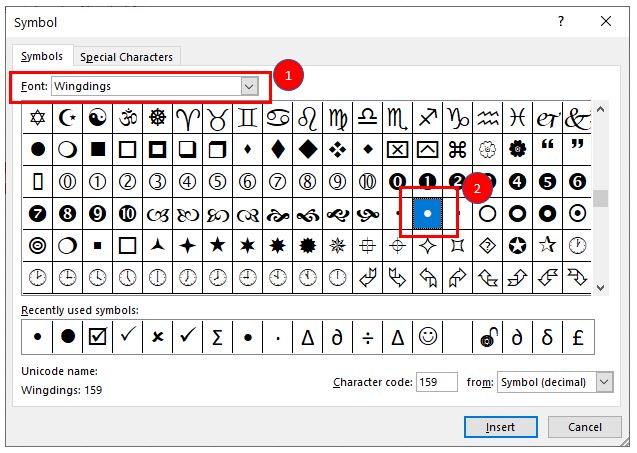 Bullet Symbols Wingdings