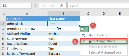 flash fill names accept 2