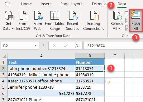 flash fill numbers 2