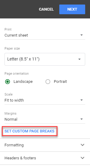 google sheets custom page breaks 2