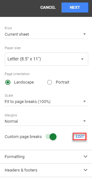 google sheets remove all page breaks 2