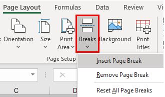 PageSetup PrintArea Ribbon PageBreak