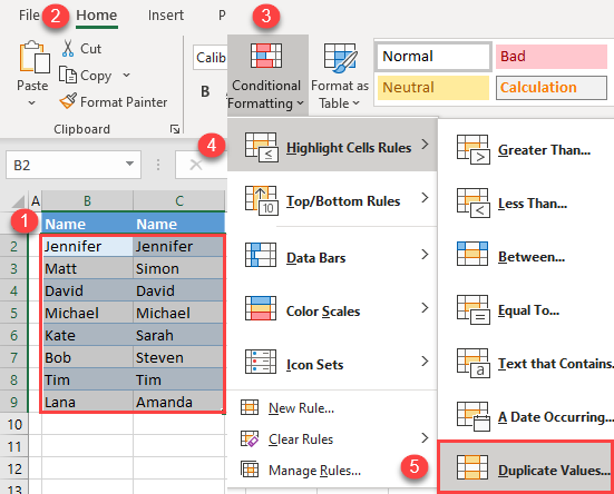 compare two columns conditional formatting