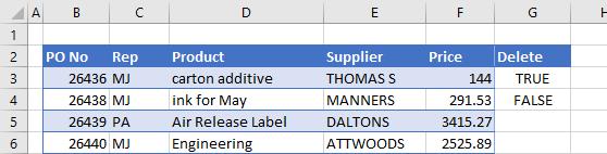 delete alternate rows truefalse