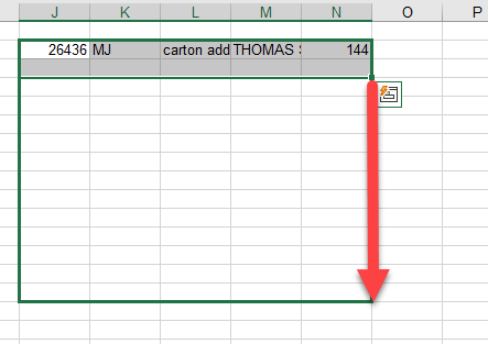 excel copyrows drag down