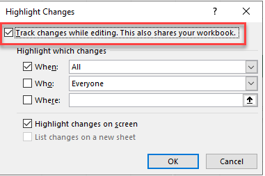 excel trackchanges dialogbox