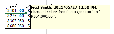 excel trackchanges note