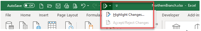 excel trackchanges toolbar