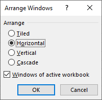 excel view2sheets arrangementtype