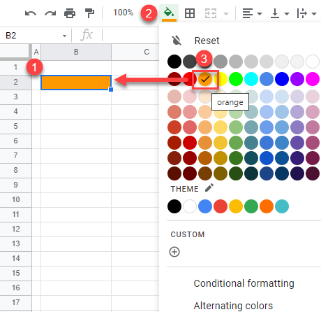 google sheets fill color