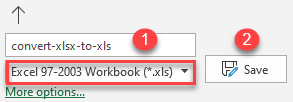 save xlsx file as xls