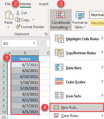 highlight dates between date range