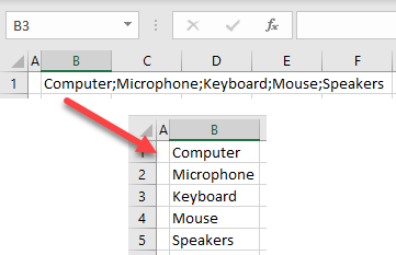 split a text cell to 2 or more columns