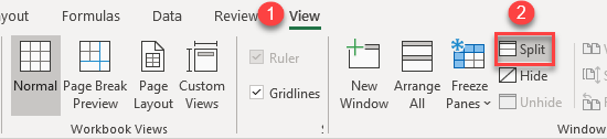 split screen excel 1a