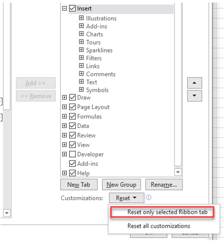 CustomRibbon Reset