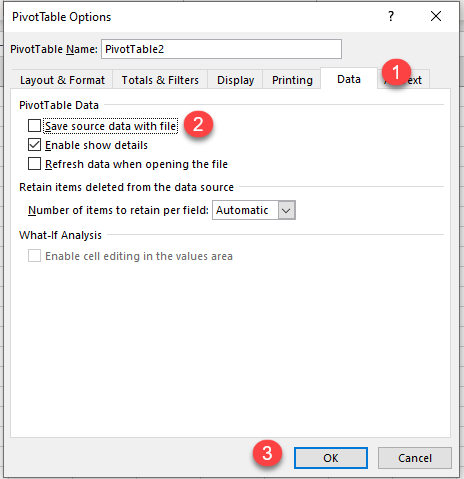 ReduceFileSize PivotOptions