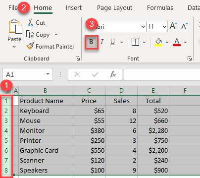 bold lines excel